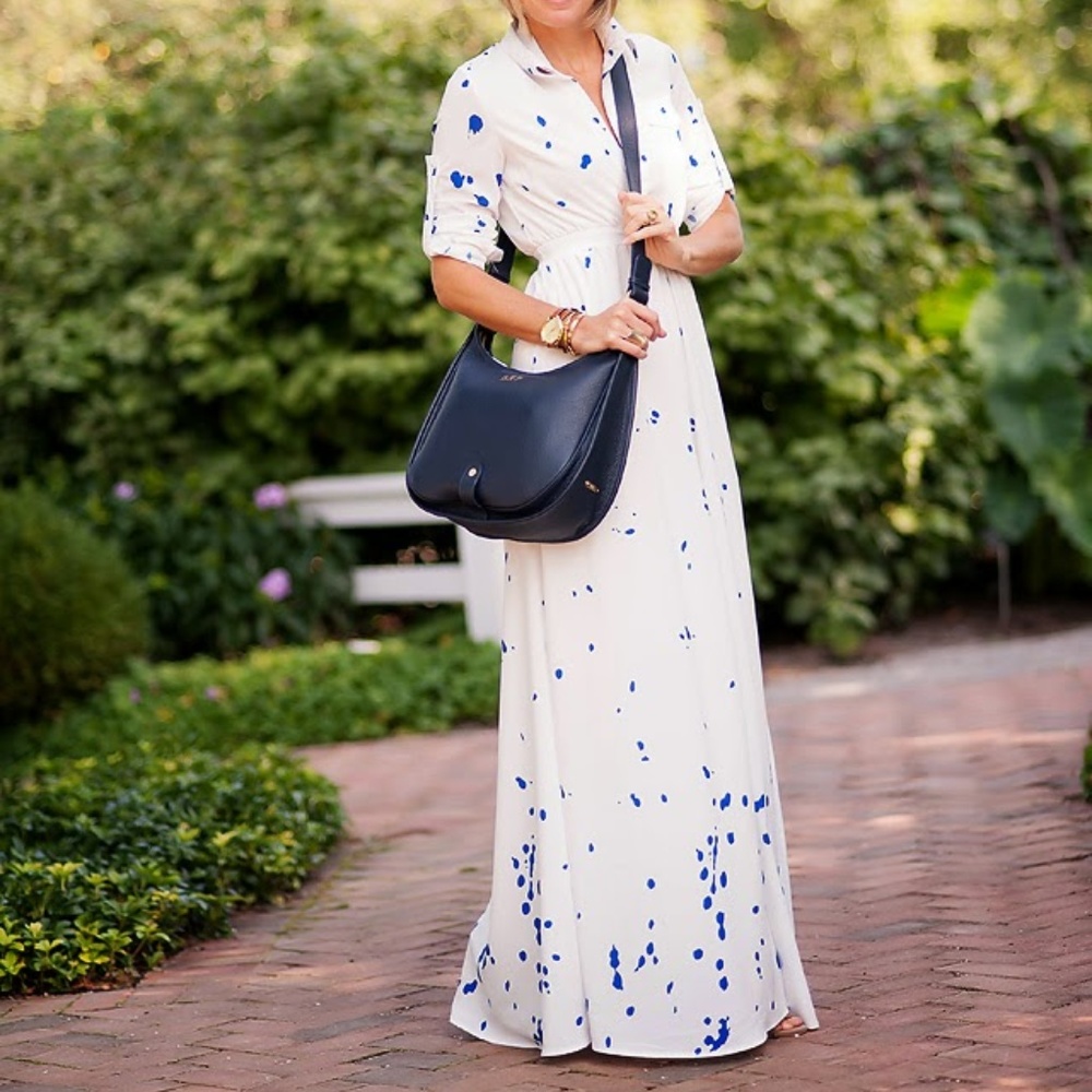 Choies White & Blue Paint Splatter Maxi Dress